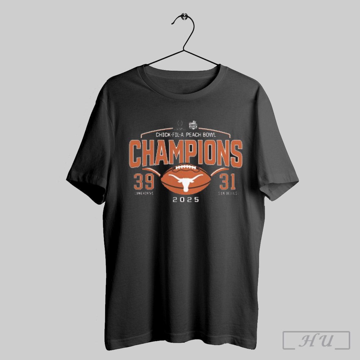 Official Texas Longhorns College Football Playoff 2025 Peach Bowl Champions Victory Ahead Longhorns 39 31 Sun Devils T Shirt