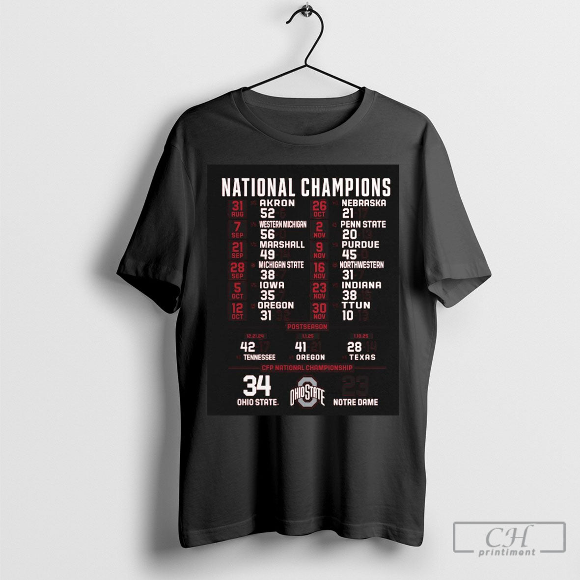 Ohio State Buckeyes College Football Playoff National Champions Schedule 2025 Shirts