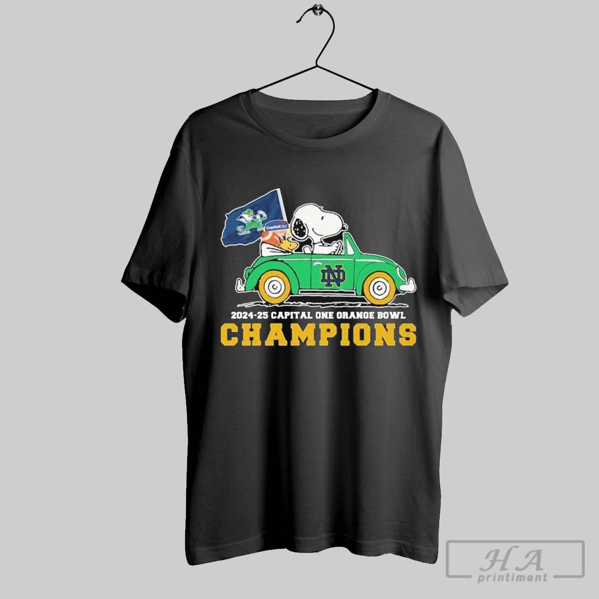 Snoopy And Woodstock Driving Car Notre Dame Fighting Irish 2024 25 Capital One Orange Bowl Champions The Peanuts T Shirts
