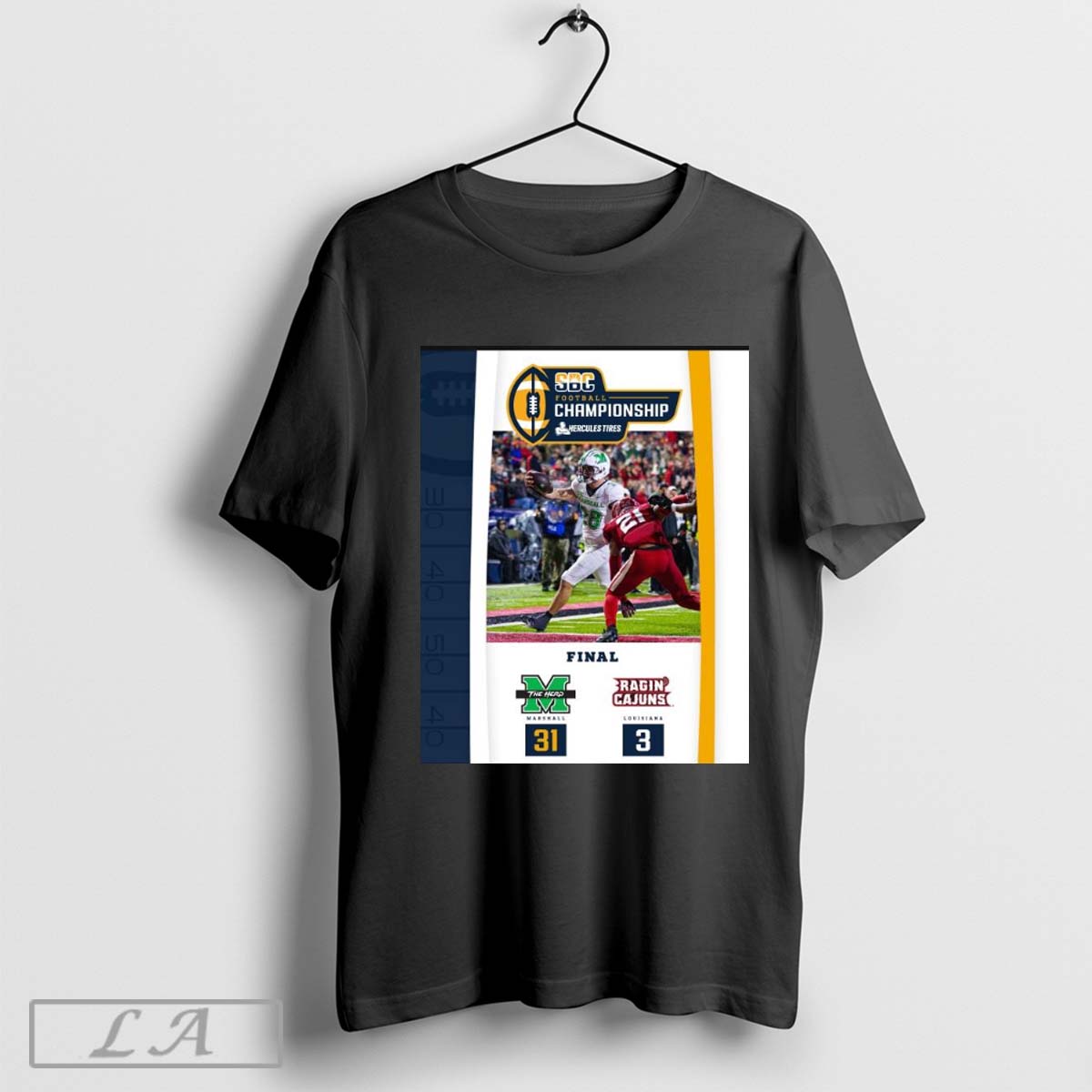 Official Sbc Football Championship Marshall Thundering Herd 31 3 Louisiana Ragin Cajuns Final Score Poster T Shirt