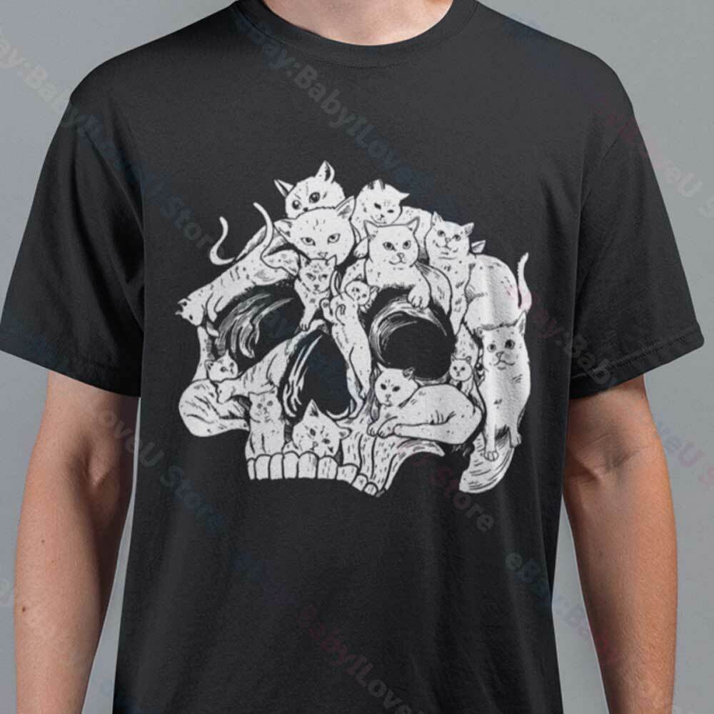 Cats Skull T Shirt Animal Skeleton Lover Cat Dad Funny Halloween Gift Men Tee