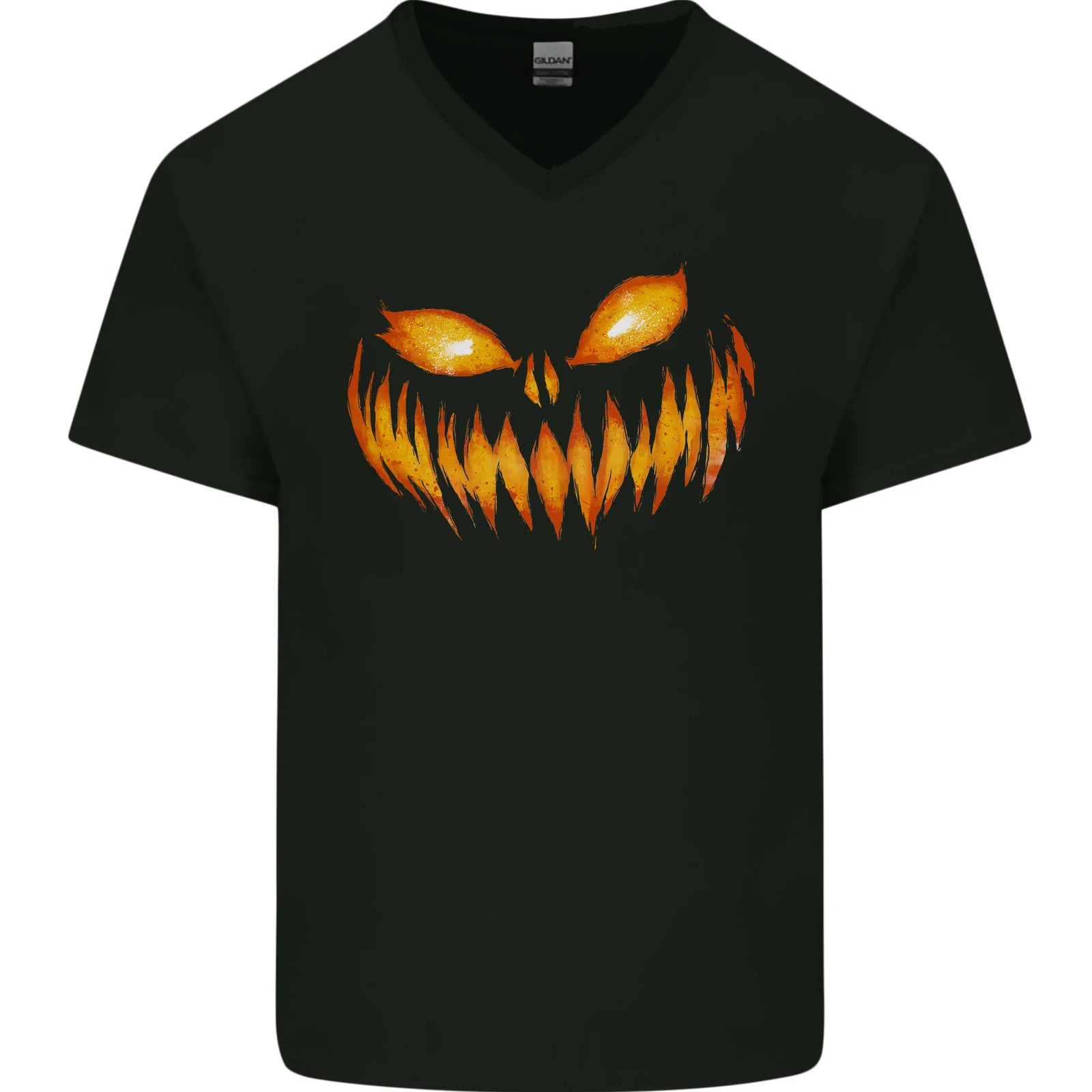 Pumpkin Face Halloween Horror Scary Mens V-Neck Cotton T-Shirt