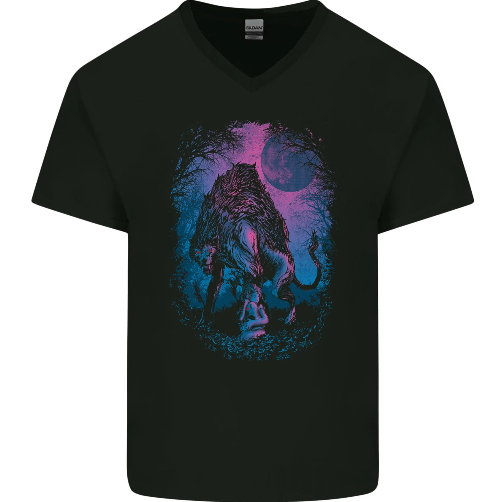 Werewolf & Child Wolf Horror Halloween Mens V-Neck Cotton T-Shirt