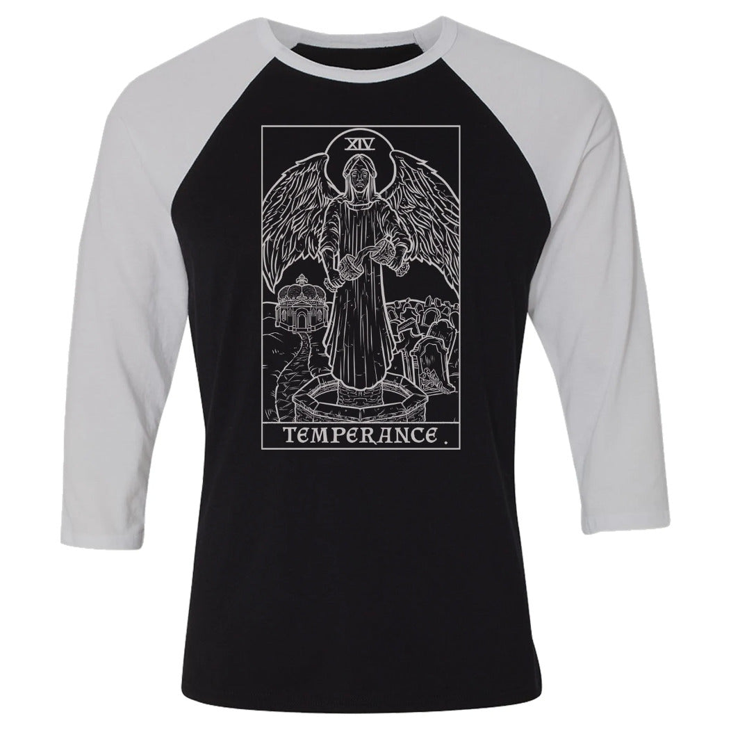Temperance Tarot Card Crying Angel Raglan Gothic Halloween Baseball T-Shirt Gift
