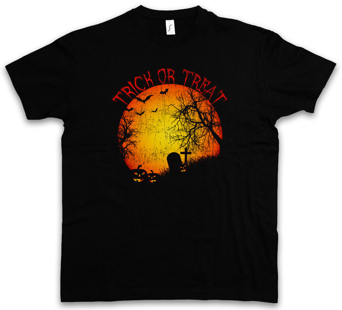 TRICK OR TREAT T-SHIRT - Graveyard Halloween Samhain USA Creature Splatter Gore