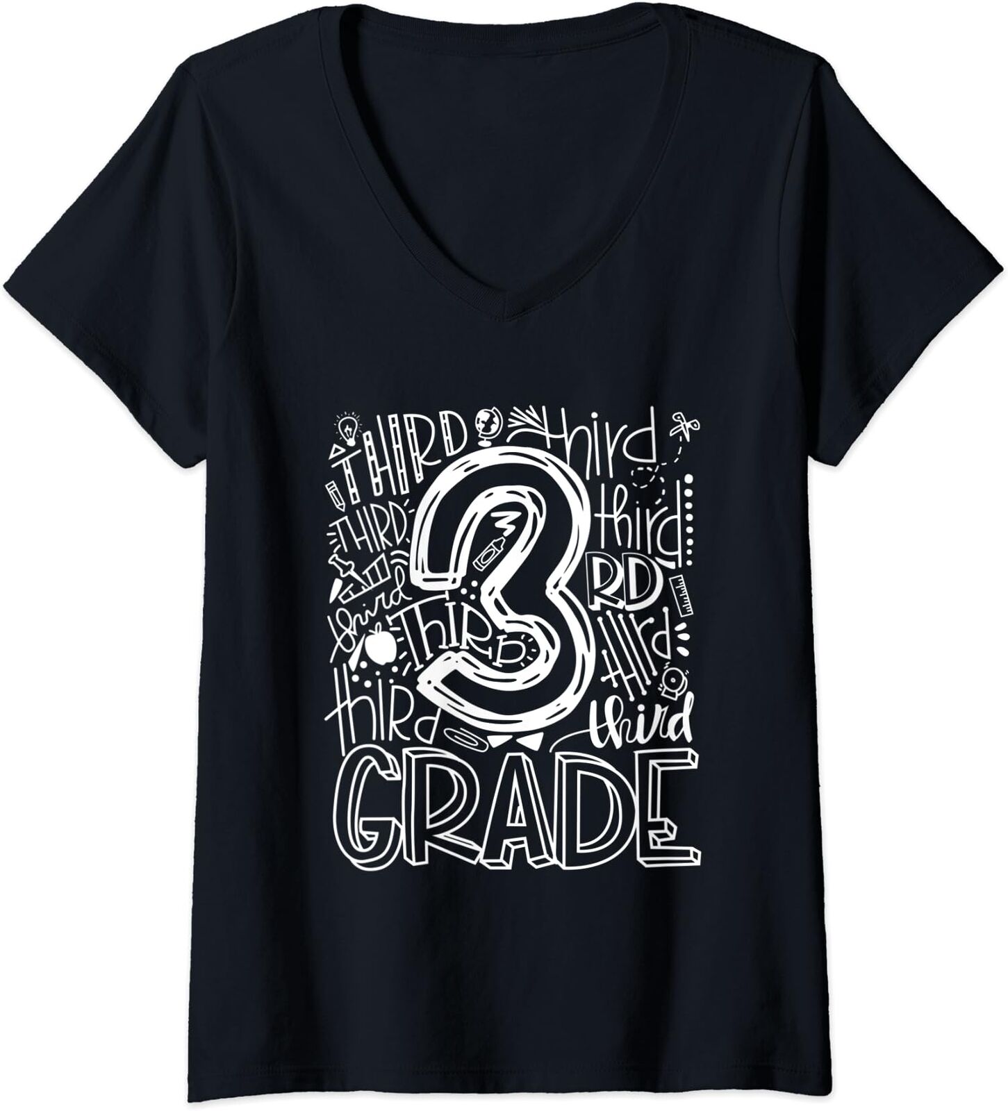 Back To School 3rd Third Grade Typography Gift Ladies' V-Neck Tshirt