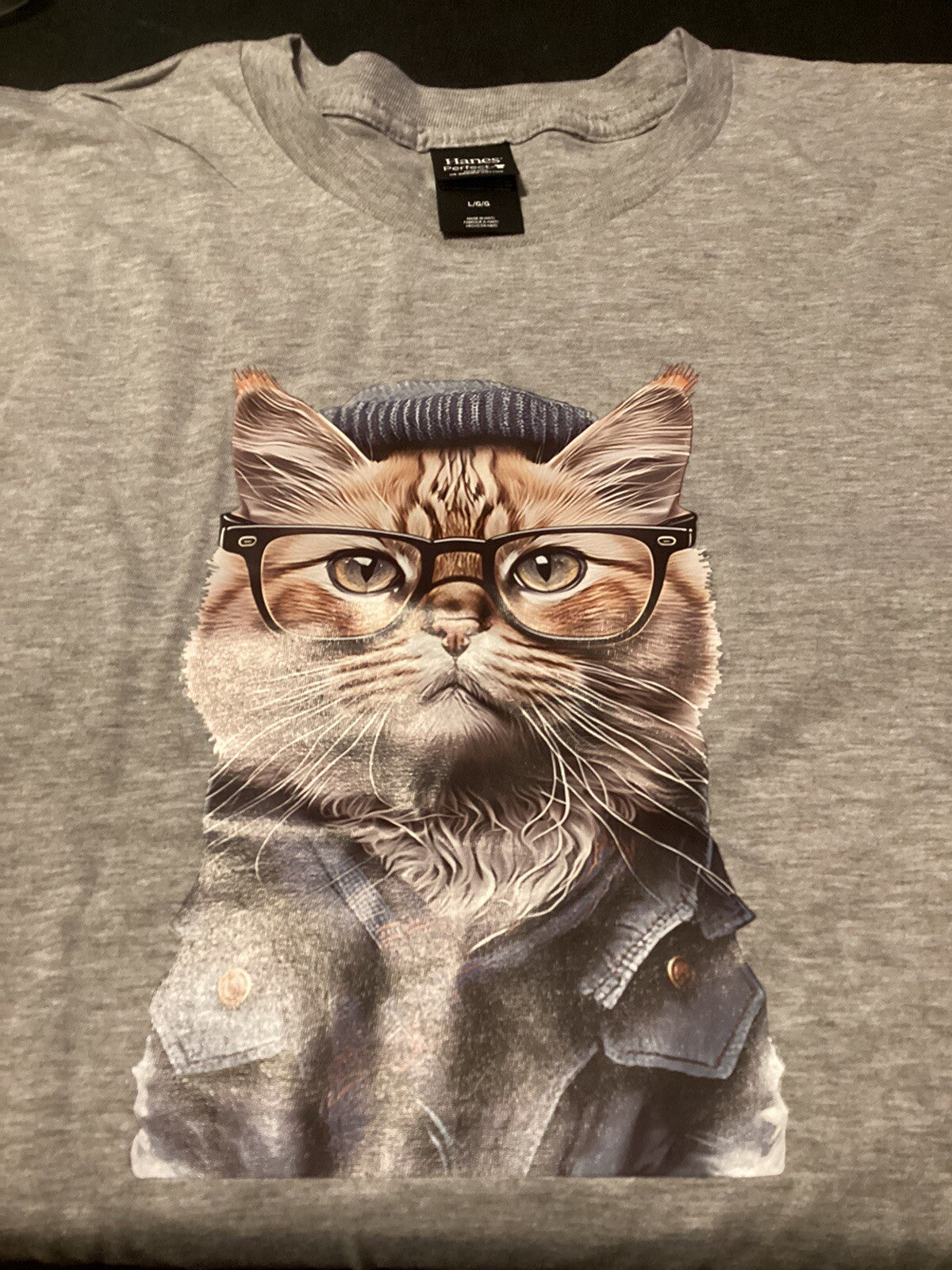 Large Gray TShirt With Cool Preppy Cat Design Back To School