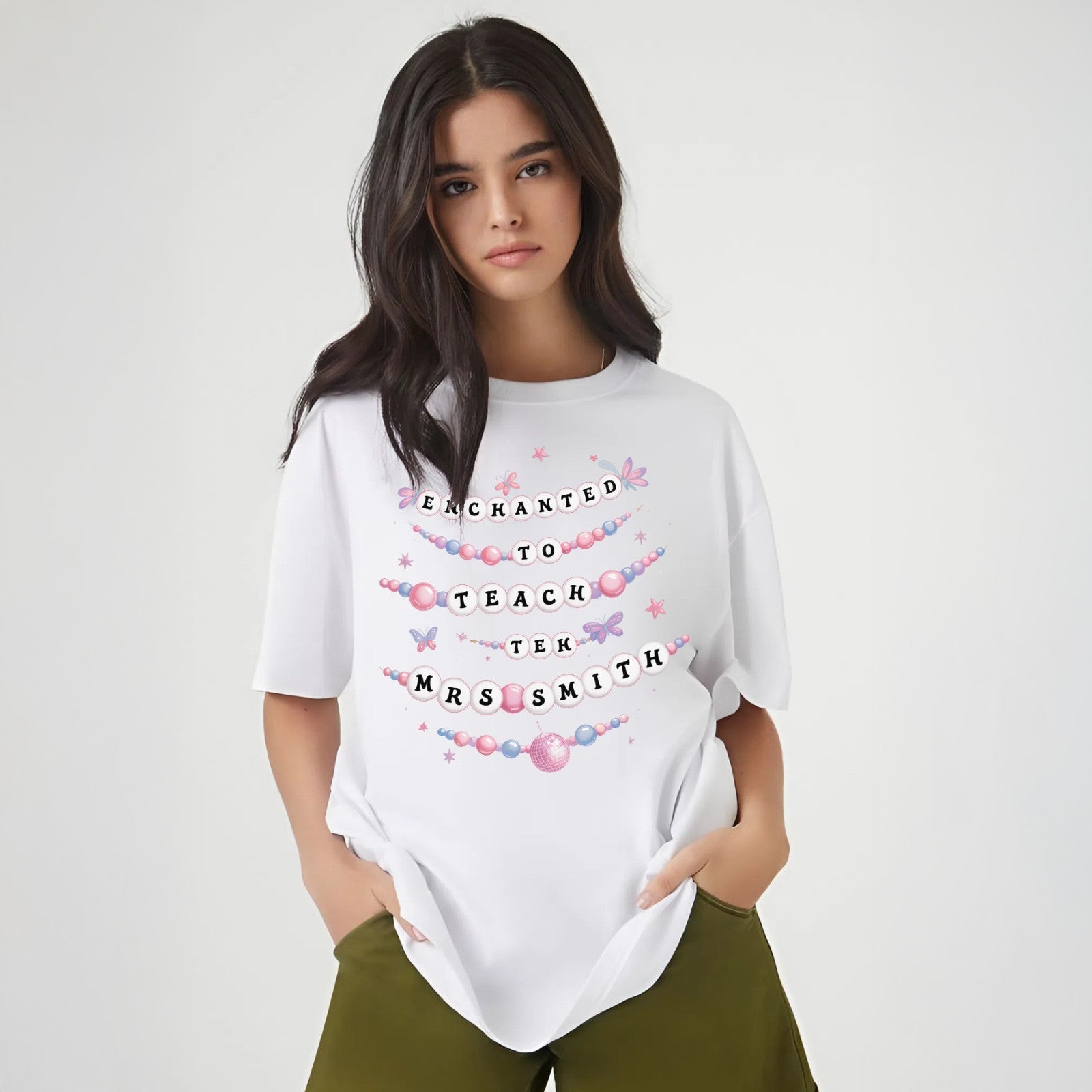 Enchanted to Teach Shirt 🦋 Custom Beaded Teacher Tee | Fairycore Back to School