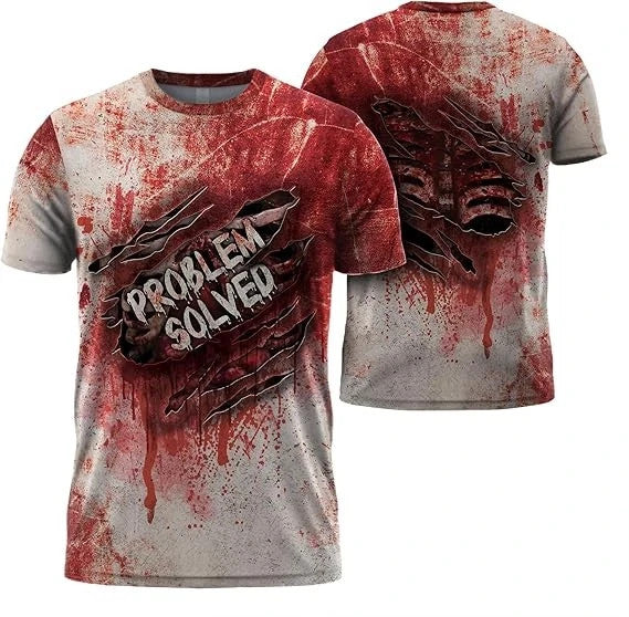 Problem Solved Bloody Shirt, Halloween Horror Graphic - All Over Print T-Shirt