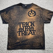 Trick Or Treat Shirt Mens Size XL Pumpkin Bleach Washed Halloween Short Sleeve
