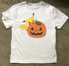 Pokemon T-Shirt 2017 Pickachu Pumpkin Halloween Trick or Treat sz 14