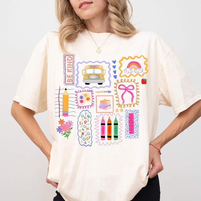 Teacher Doodle Shirt – Cute Back to School Preppy Coquette Tee with Pink Bow