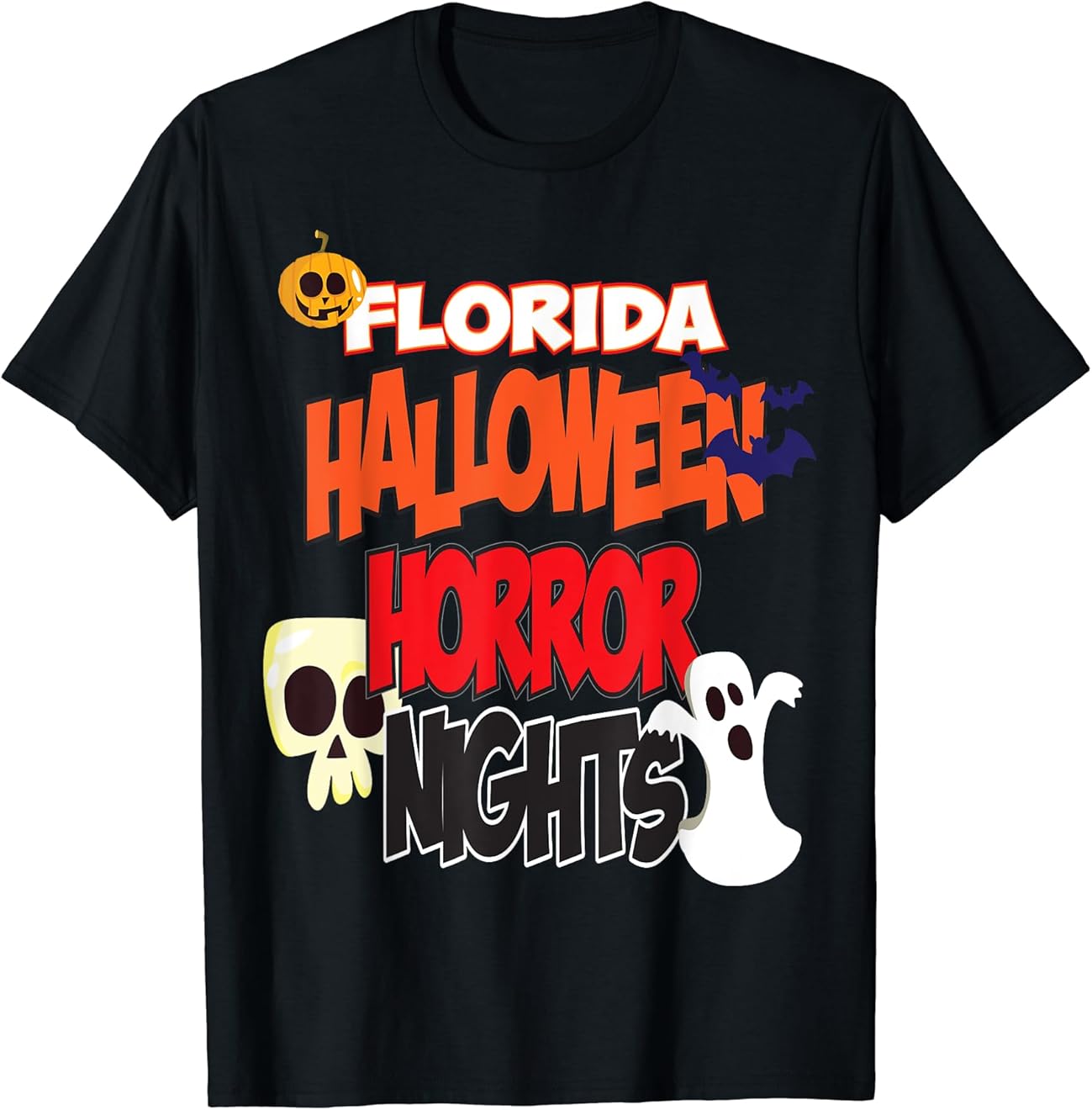 Florida Halloween Horror Nights Skull Pumpkin Funny Cartoon T-Shirt