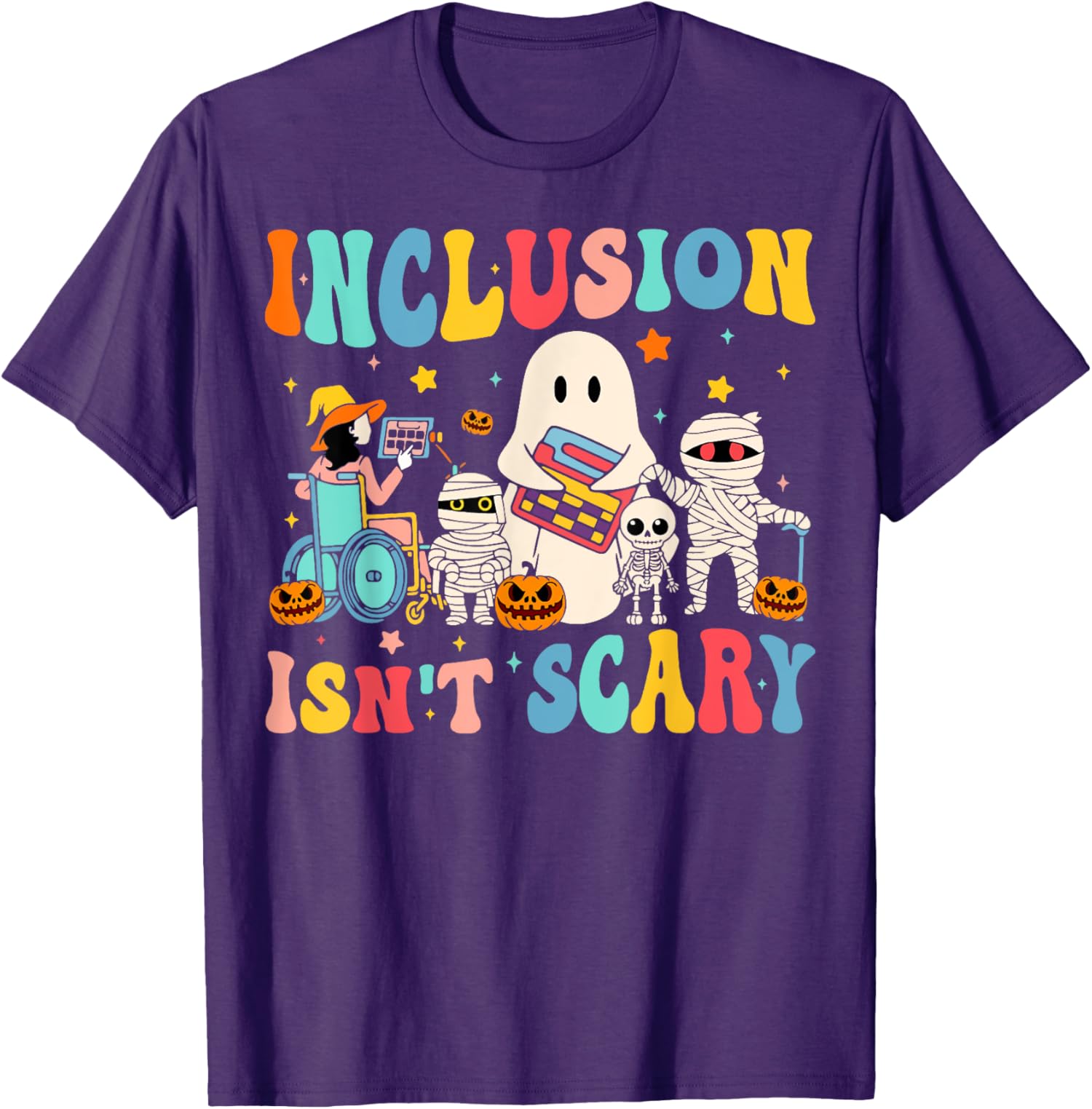 Inclusion Isn't Scary Skeleton Ghost Cute Halloween Unisex T-Shirt