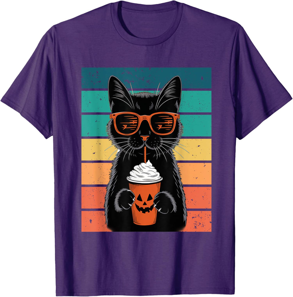 Black Cat Hipster Trick or Treat Funny Halloween Unisex T-Shirt