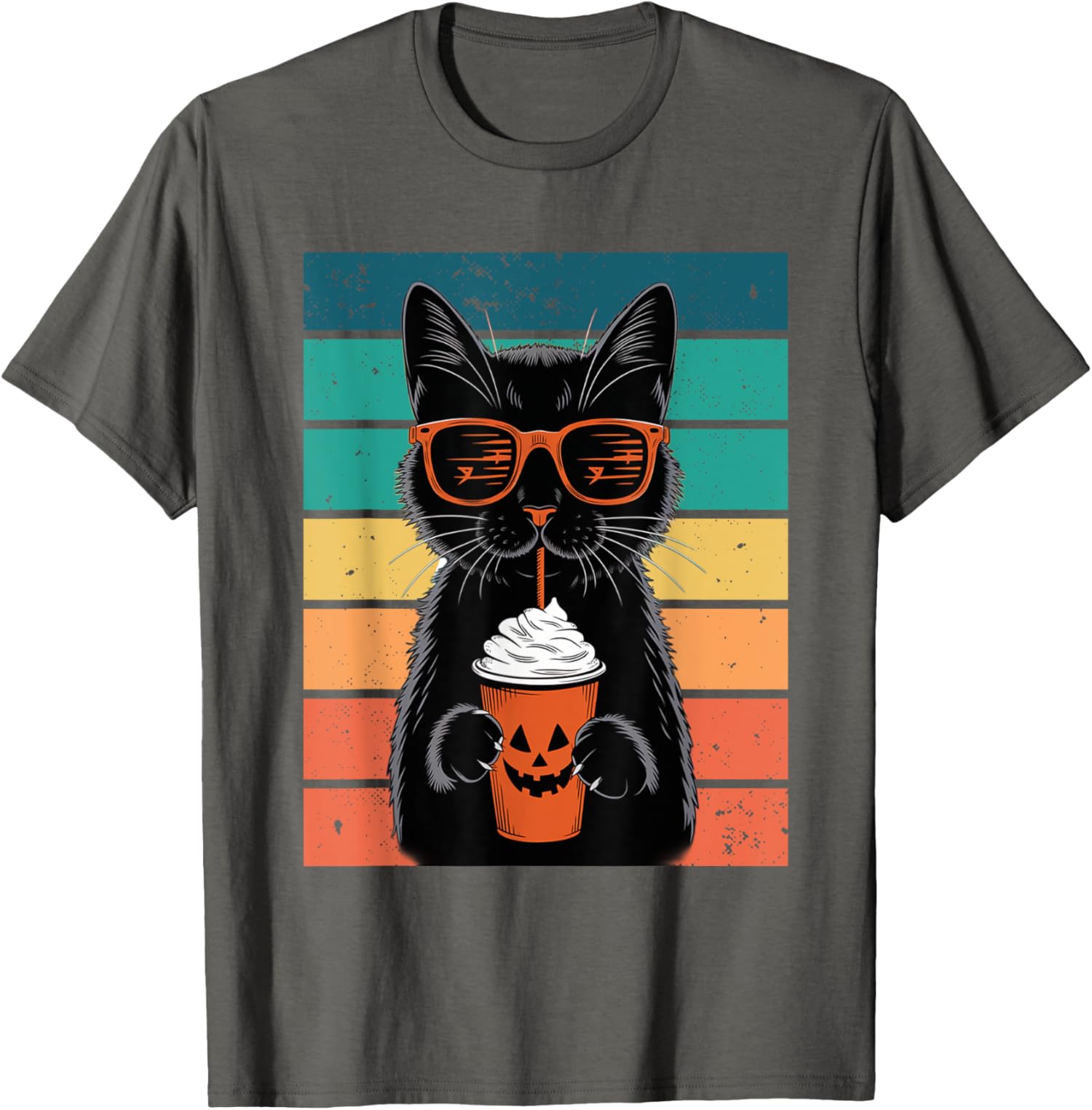 Black Cat Hipster Trick or Treat Funny Halloween Unisex T-Shirt