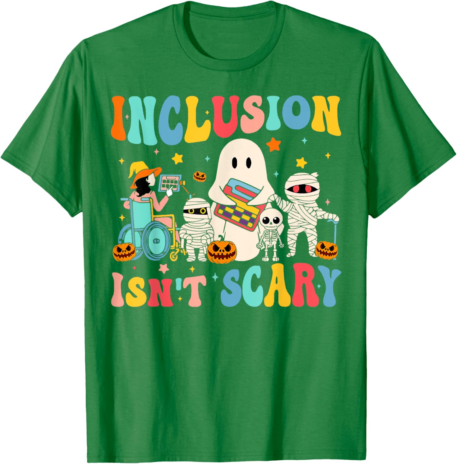 Inclusion Isn't Scary Skeleton Ghost Cute Halloween Unisex T-Shirt
