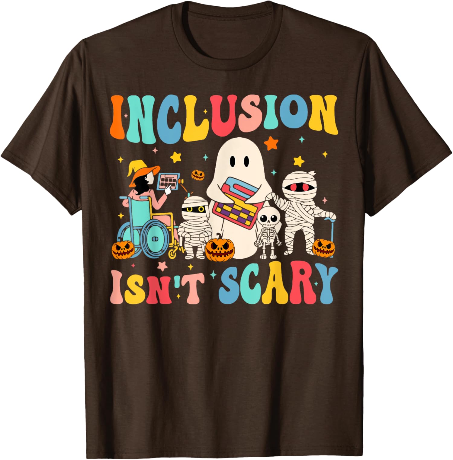 Inclusion Isn't Scary Skeleton Ghost Cute Halloween Unisex T-Shirt