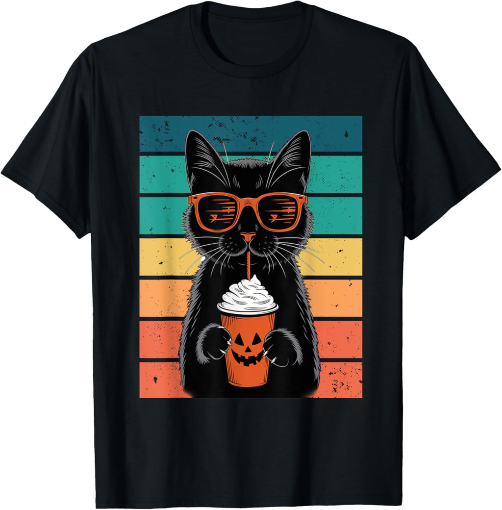 Black Cat Hipster Trick or Treat Funny Halloween Unisex T-Shirt
