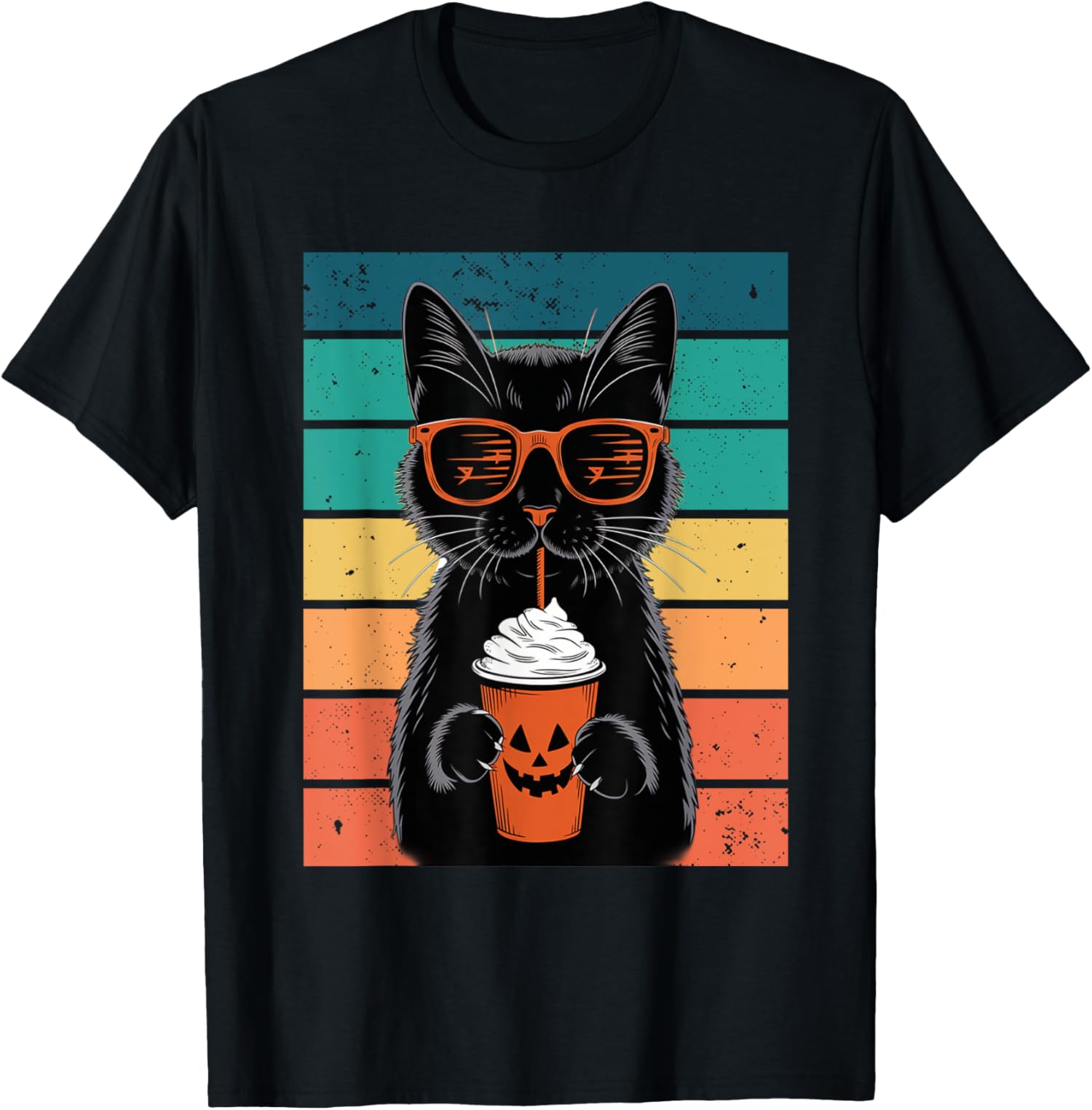 Black Cat Hipster Trick or Treat Funny Halloween Unisex T-Shirt