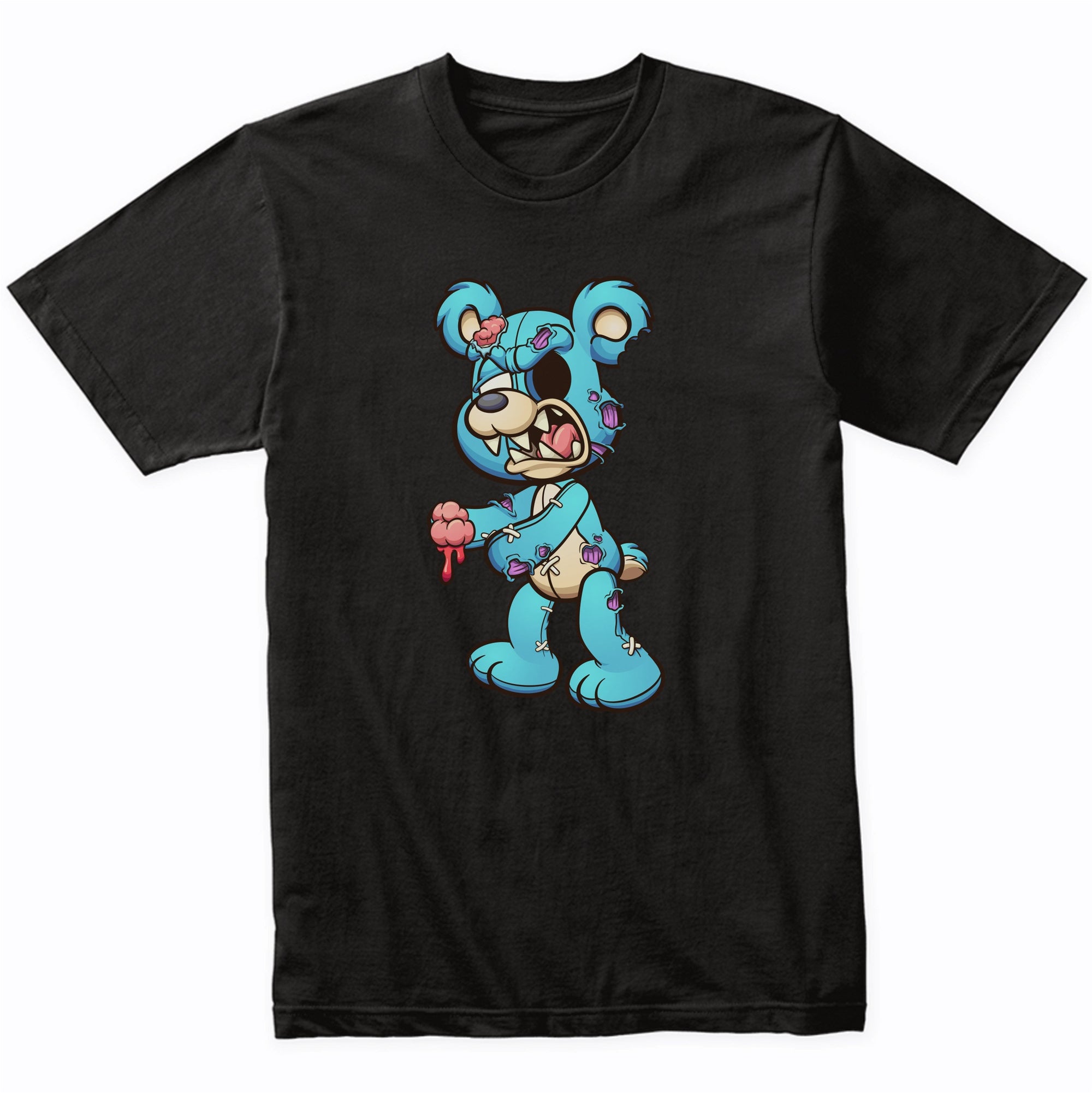 Zombie Teddy Bear Holding Brains Scary Halloween T-Shirt - Men's Halloween Shirt