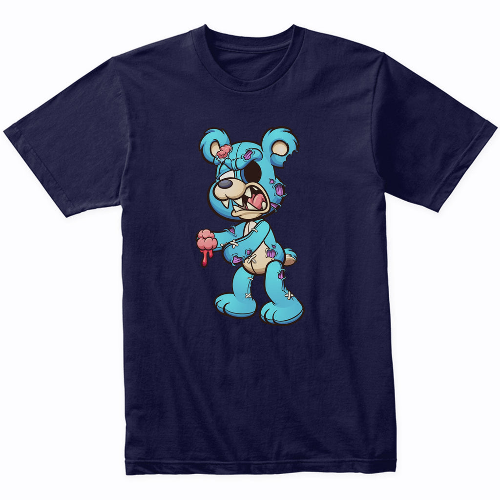 Zombie Teddy Bear Holding Brains Scary Halloween T-Shirt - Men's Halloween Shirt