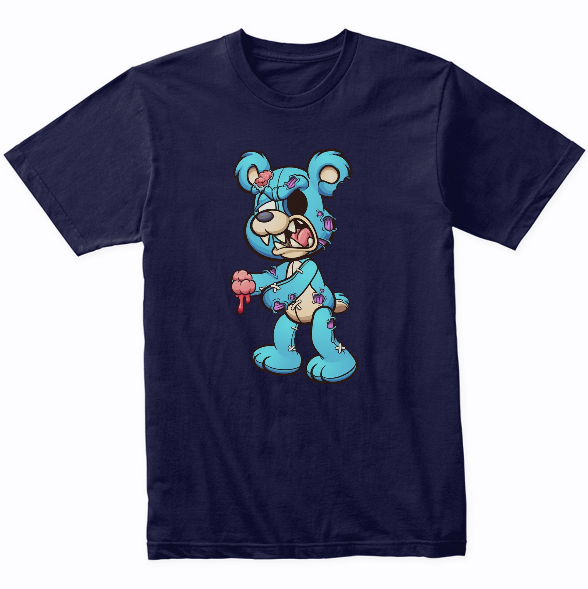 Zombie Teddy Bear Holding Brains Scary Halloween T-Shirt - Men's Halloween Shirt