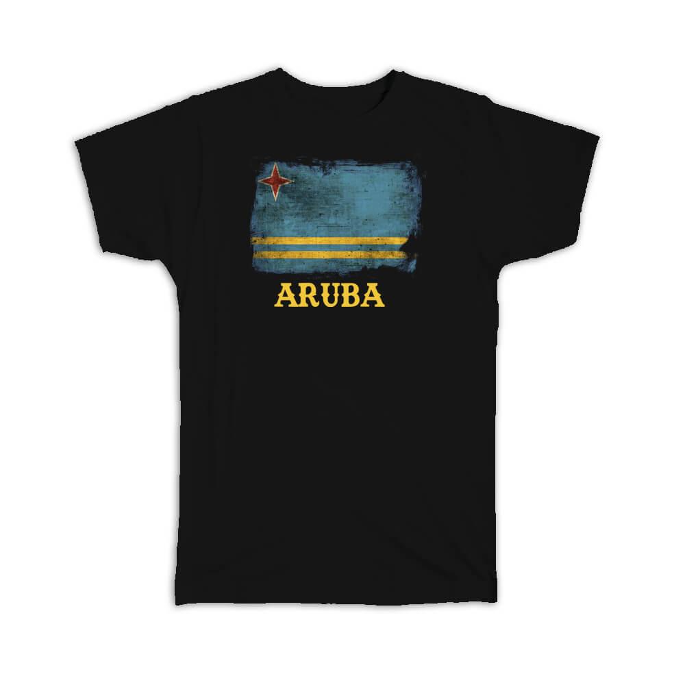 Gift T-Shirt : Aruba Flag Distressed Aruban Pride North America Country Souvenir