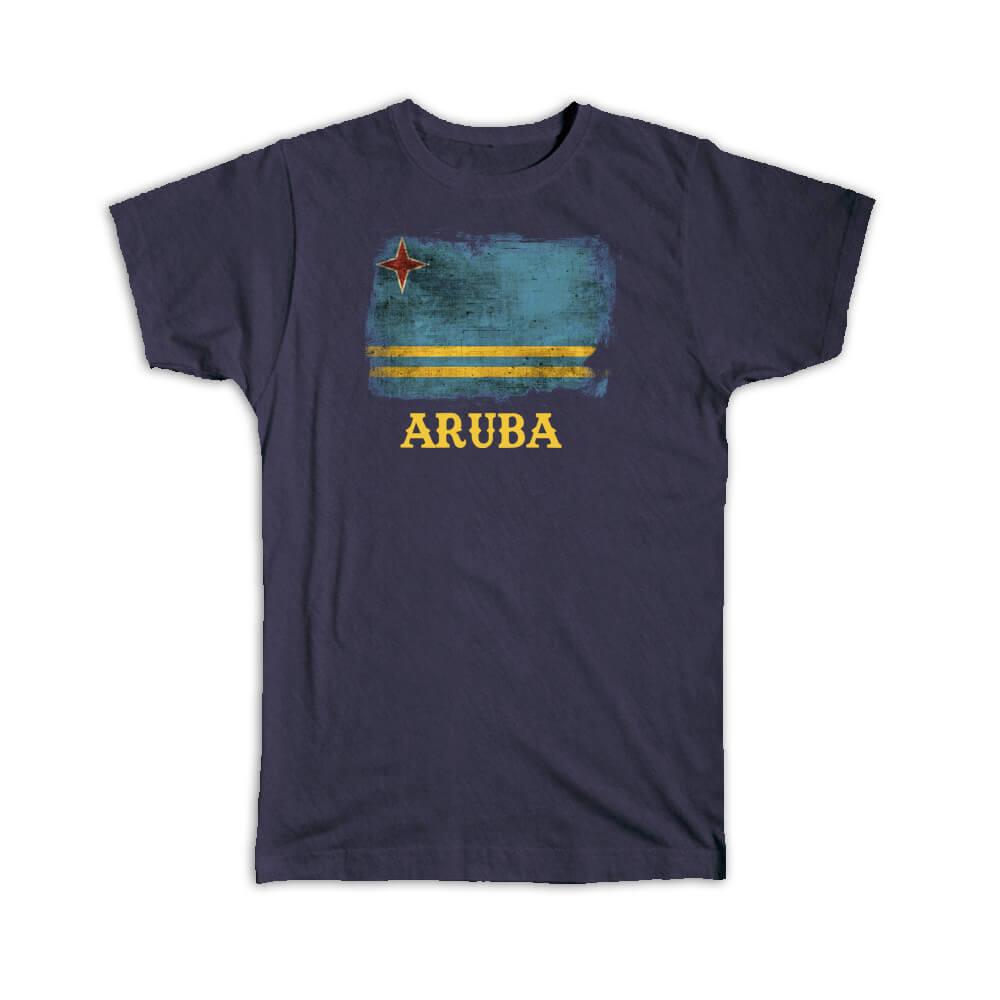 Gift T-Shirt : Aruba Flag Distressed Aruban Pride North America Country Souvenir