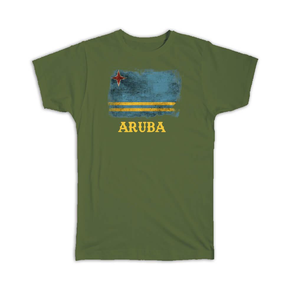 Gift T-Shirt : Aruba Flag Distressed Aruban Pride North America Country Souvenir