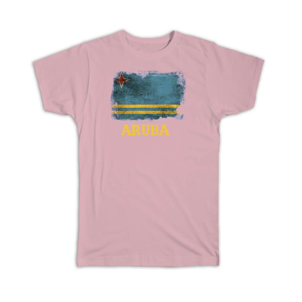 Gift T-Shirt : Aruba Flag Distressed Aruban Pride North America Country Souvenir