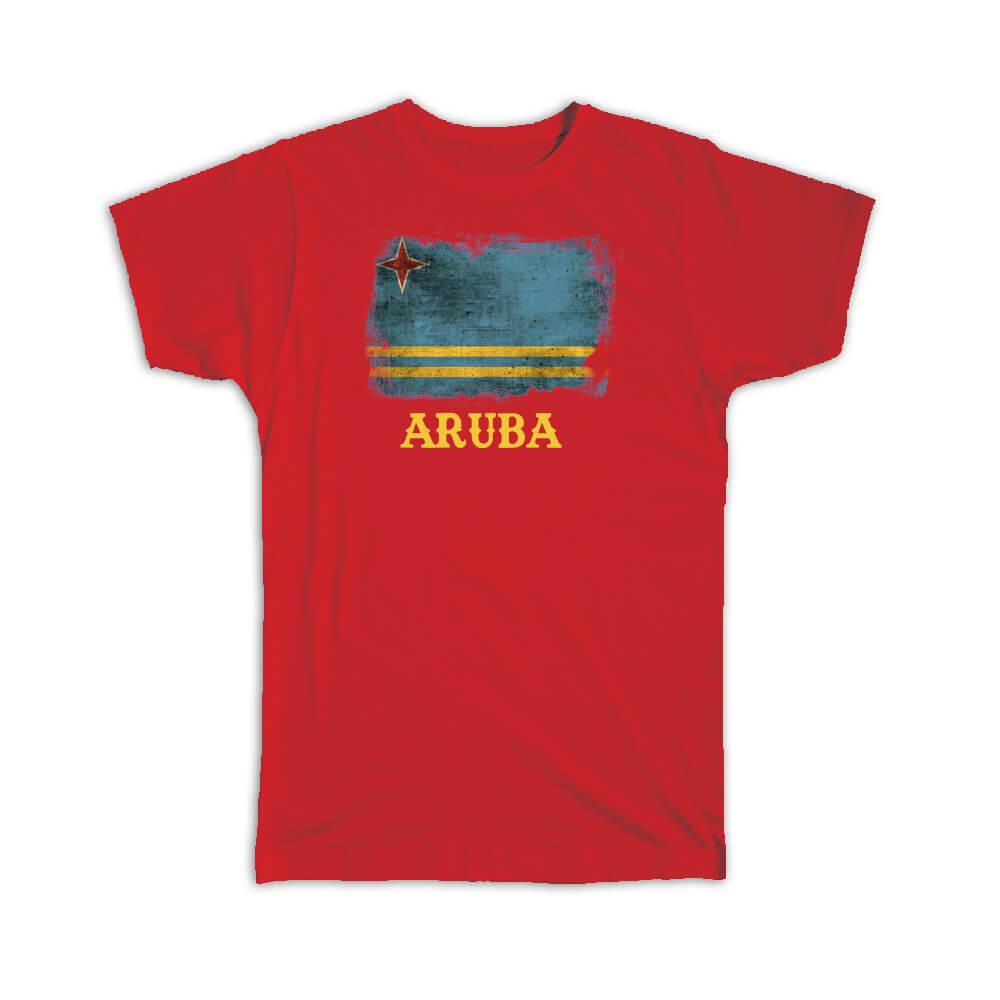 Gift T-Shirt : Aruba Flag Distressed Aruban Pride North America Country Souvenir