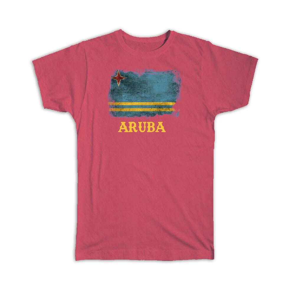 Gift T-Shirt : Aruba Flag Distressed Aruban Pride North America Country Souvenir