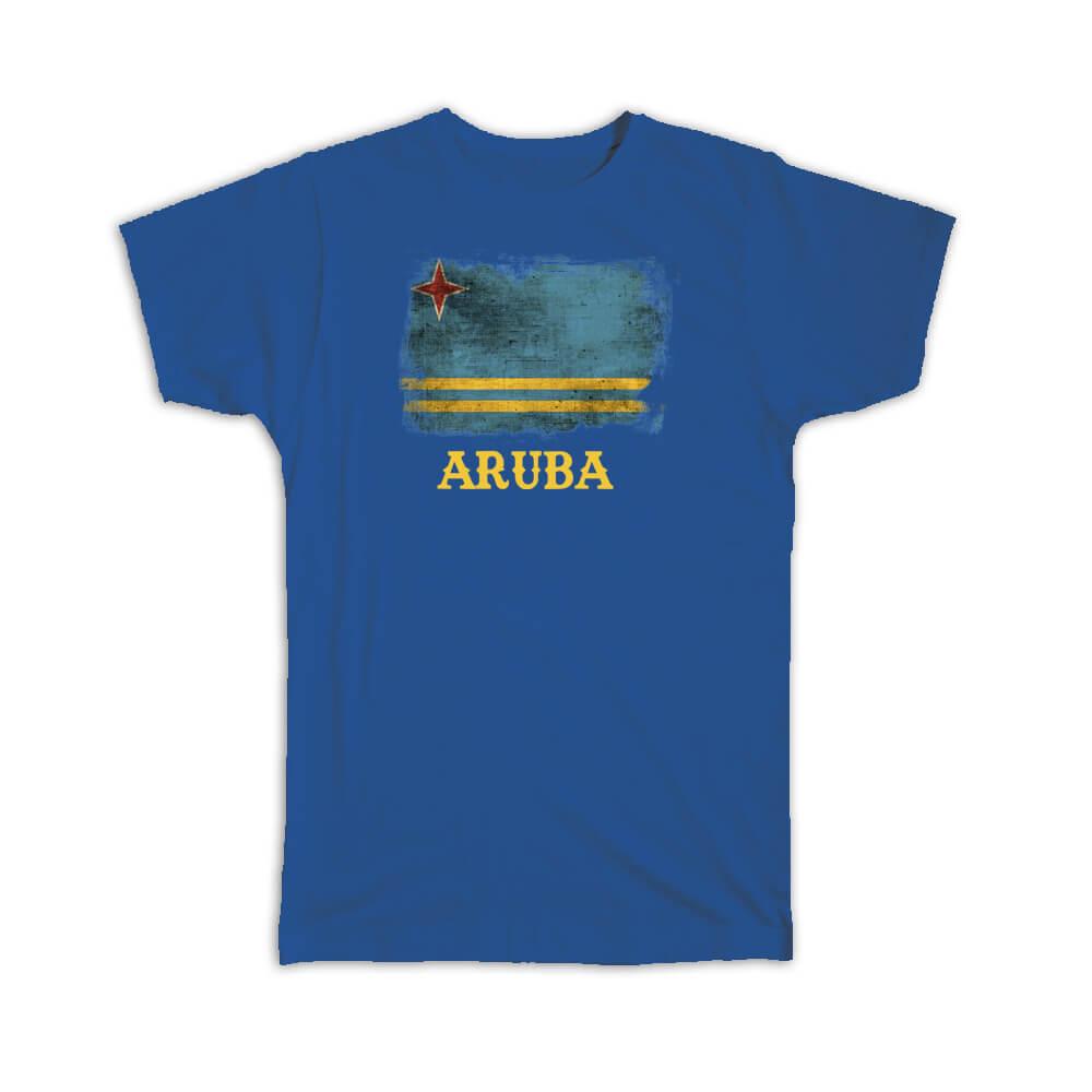 Gift T-Shirt : Aruba Flag Distressed Aruban Pride North America Country Souvenir