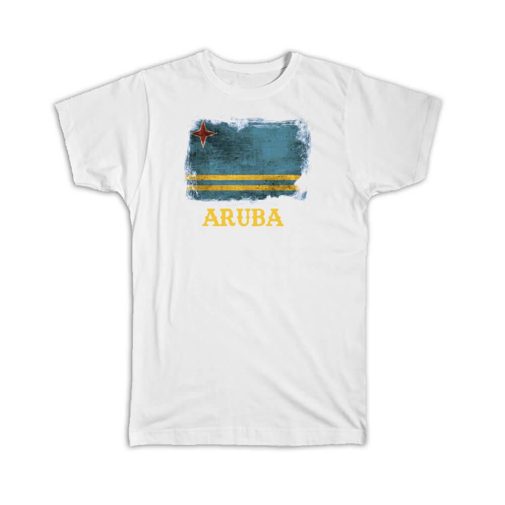 Gift T-Shirt : Aruba Flag Distressed Aruban Pride North America Country Souvenir