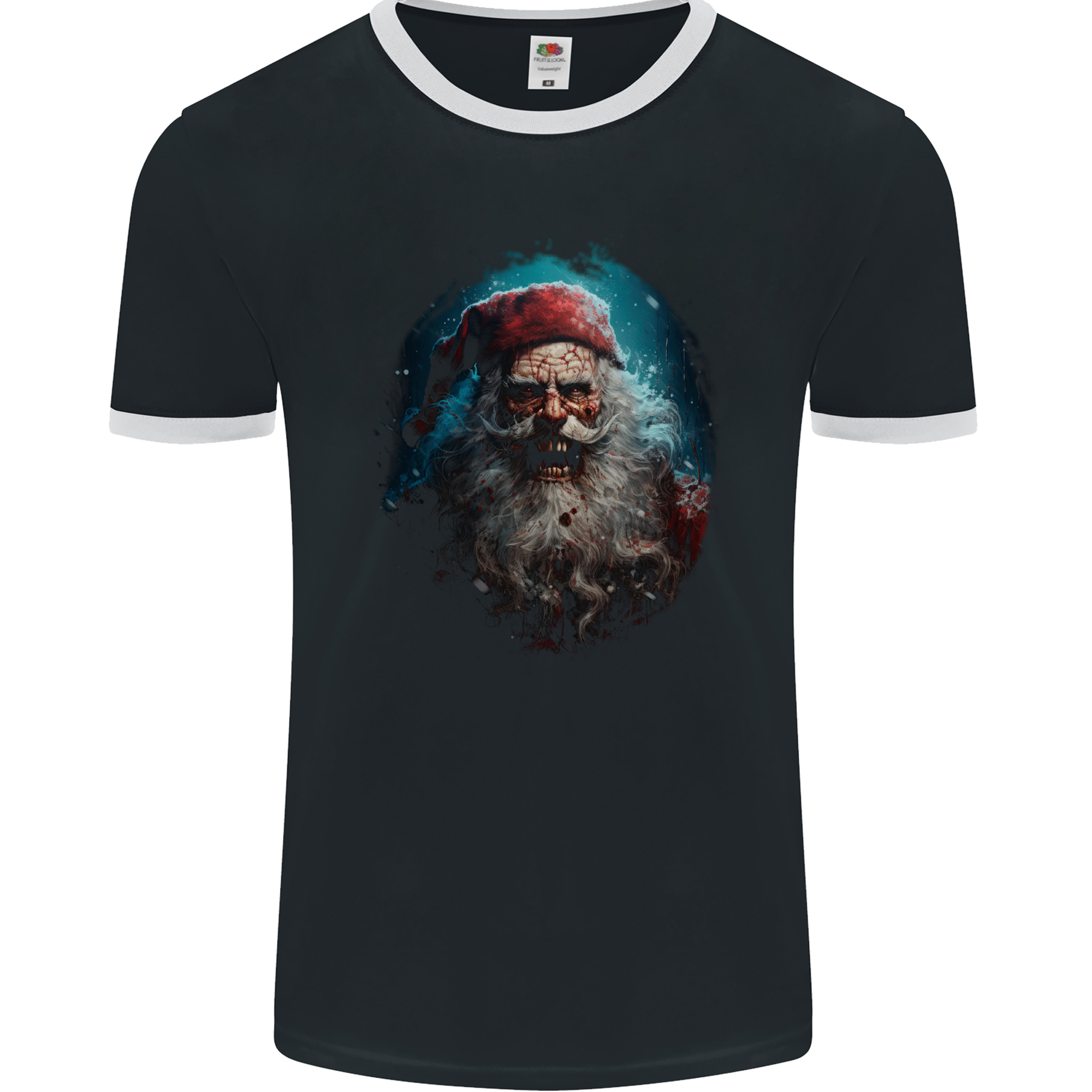 Horror Zombie Santa Claus Christmas Halloween Mens Ringer T-Shirt FotL