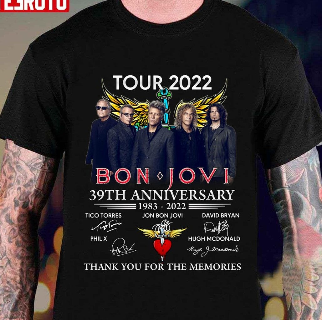 39th Anniversary Bon Jovi 1993 2022 Signatures Thank You Memories Unisex T-Shirt