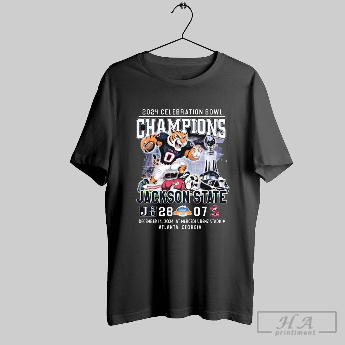 2024 Celebration Bowl Champions Jackson State Tigers 28 07 Sc State Final Score Dec 14 T Shirt