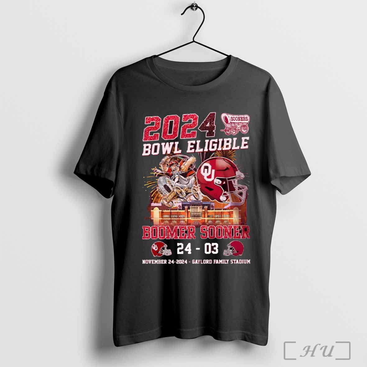 2024 Bowl Eligible Boomer Oklahoma Sooner 24-03 Alabama Crimson Tide Nov 24 2024 Gaylord Family Stadium t-shirt