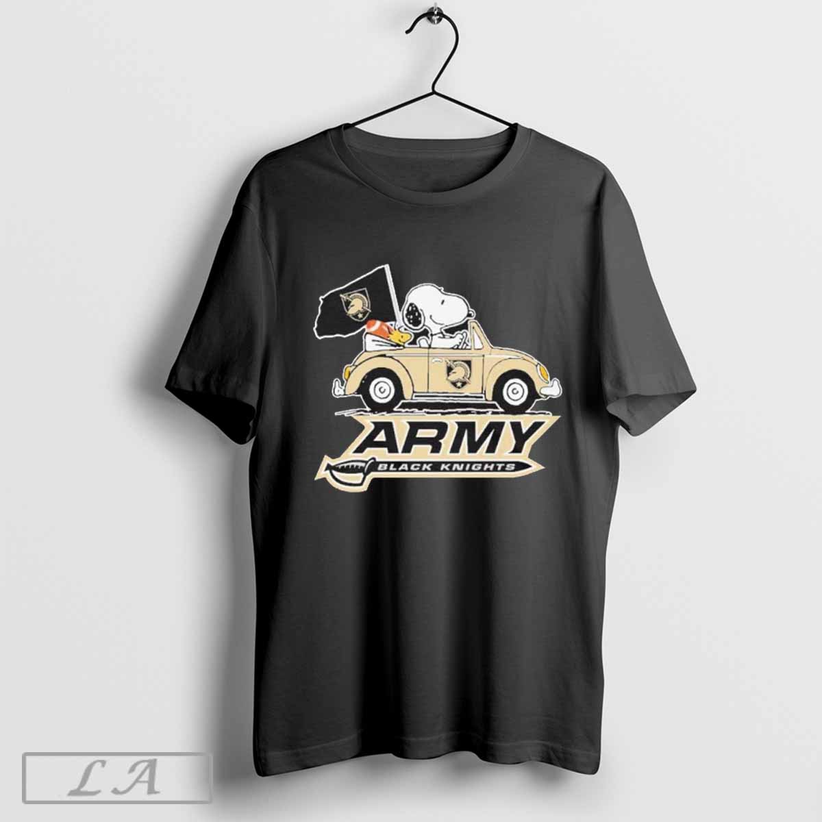 Peanuts Snoopy And Woodstock On Car Army Black Knights Aac Champions Shirt