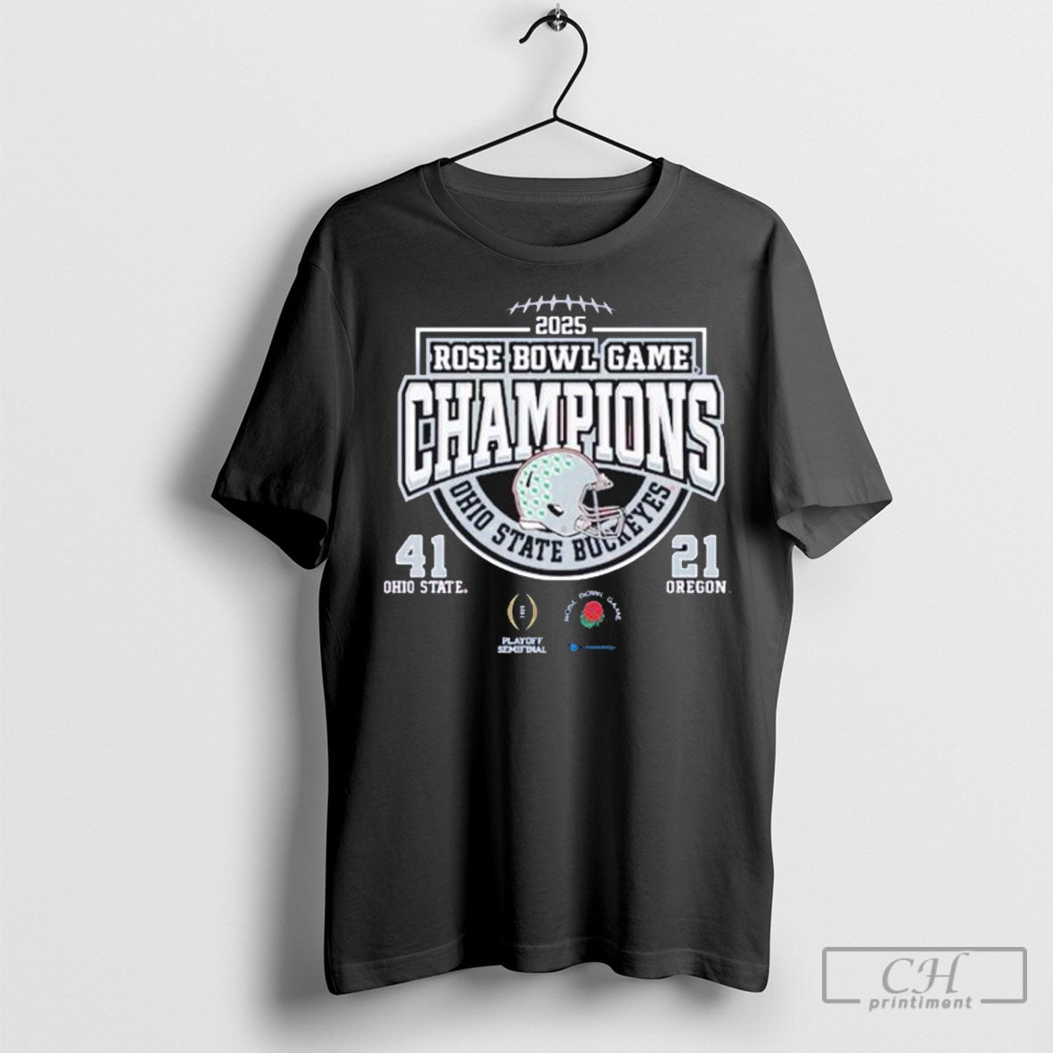 Ohio State Buckeyes 41 21 Oregon Ducks Playoff Quarterfinal Rose Bowl Game Champions 2025 Helmet T Shirt