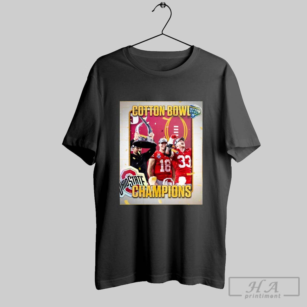 Official Poster Ohio State Buckeyes Win Texas Longhorns 2025 Goodyear Cotton Bowl Football Champions Victory Big Ten Network T Shirt