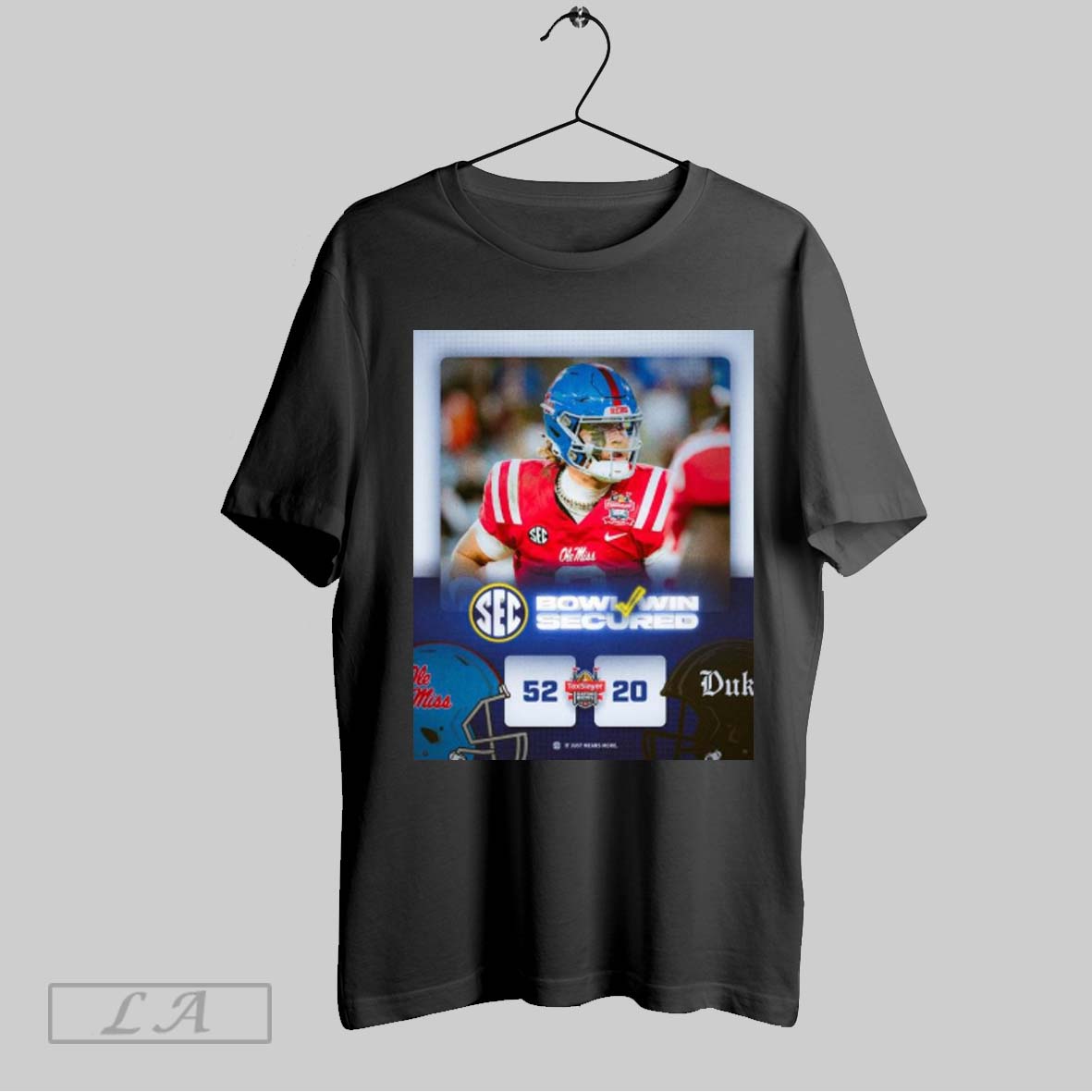 Official Poster Ole Miss Rebels Vs Duke Blue Devils 52 20 Score Taxslayer Gator Bowl Football Champions Bowl Football Win Secured T Shirt