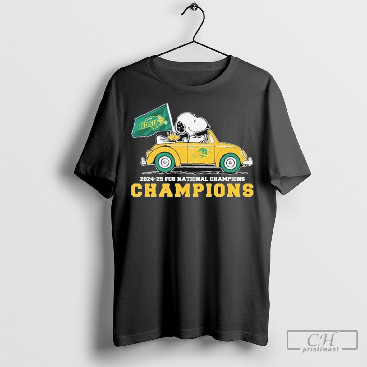 Official Snoopy And Woodstock Driving Car North Dakota State Bison Football 2024 2025 Fcs National Champions Shirt Poster
