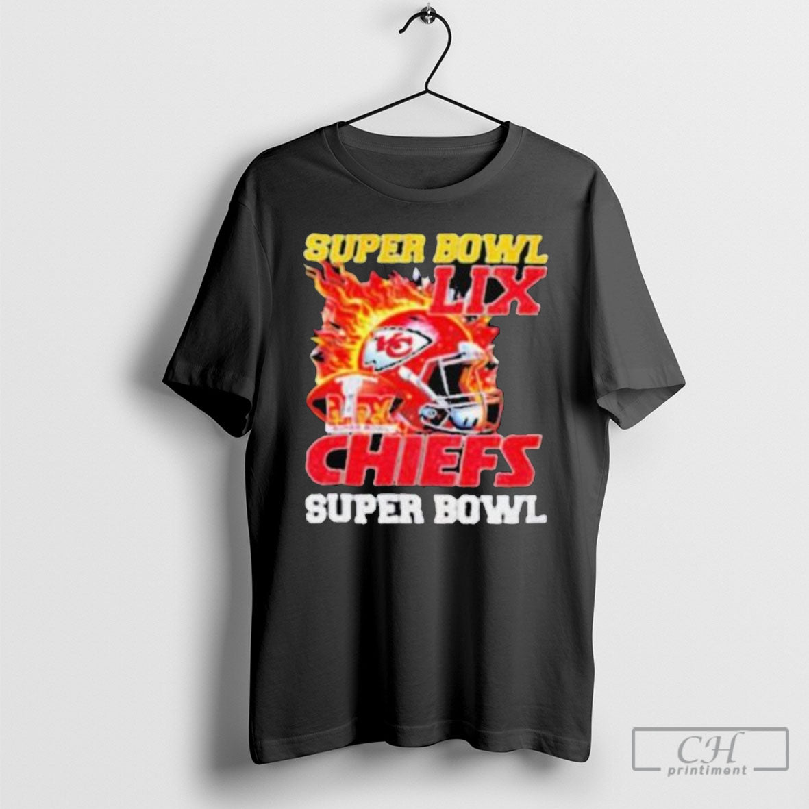 Official Super Bowl 2025 Lix Champions Helmet On Fire Chiefs Shirt