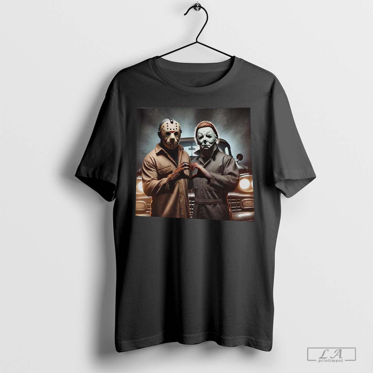 Vintage Jason and Michael Halloween Heart Hands T-Shirt, Michael Myers Halloween T-Shirt, Horror Movie T-Shirt, Halloween Movie T-Shirt