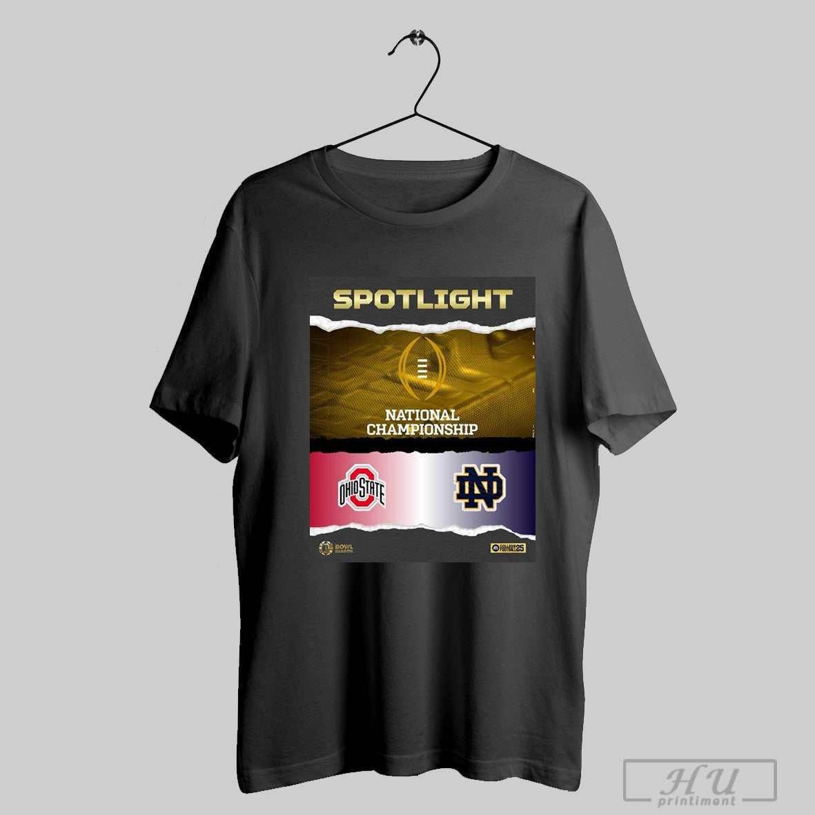 Official Poster Spotlight Cfp National Championship Ohio State Buckeyes Vs Notre Dame Fighting Irish Bowl Season 2025 T Shirt