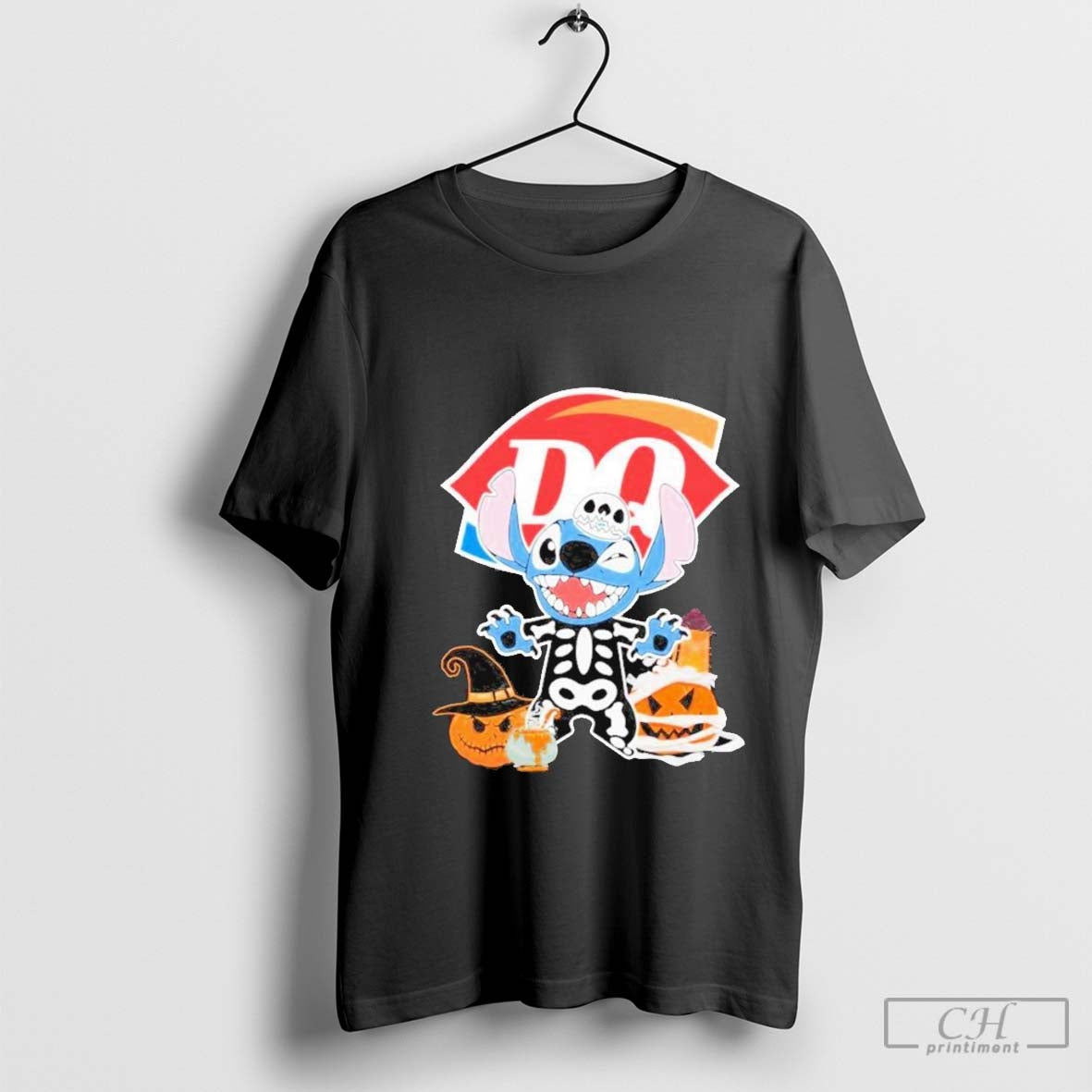 Top Baby Stitch Skeleton Pumpkin Dairy Queen Halloween 2024 T-shirt