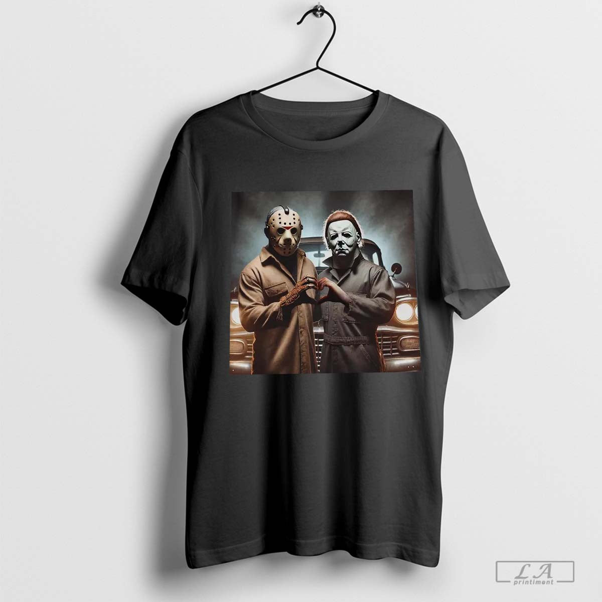 Vintage Jason and Michael Halloween Heart Hands T-Shirt, Michael Myers Halloween T-Shirt