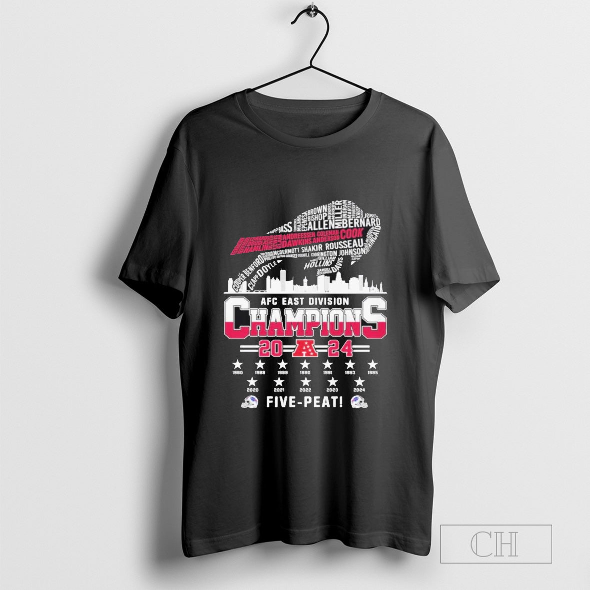 Buffalo Bills 2024 Champions AFC East Division Five-Peat Celebrate Shirt